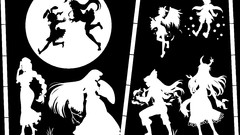 Black and white moon silhouettes long hair anime girls fujiwara 
