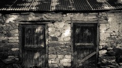 Black and white old house doors stone houses