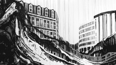 Black and white paintings monochrome buildings cityscapes 
