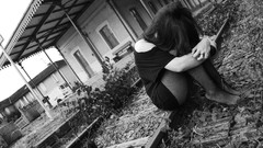 Black and white sadness woman emo sad fishnet stockings