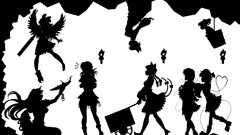 Black and white wings wheelbarrow silhouettes anime girls 