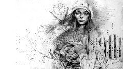 Black and white woman abstract white background artwork 