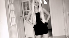 Black and white woman blondes models black dress Erica Mohn Kvam