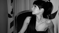 Black and white woman dress Profile bangs black hair Ksenia 