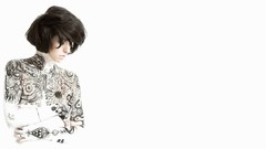 Black and white woman gray eyes brunettes singers pale skin 