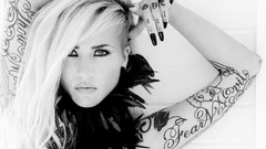 Black and white woman monochrome blondes tattoos Sara Fabel