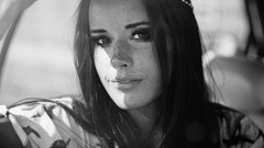 Black and white woman monochrome fashion green eyes brunettes 