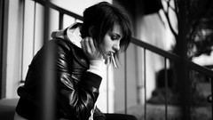 Black and white woman monochrome smoking brunettes bob cut 