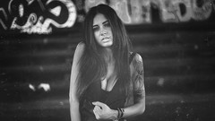 Black and white woman monochrome tattoos brunettes diana 