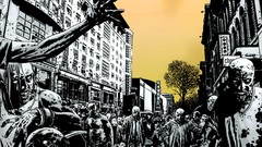 Black and white zombies cityscapes the walking dead artwork 