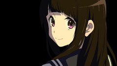 Black background anime girls brunettes school uniforms purple 