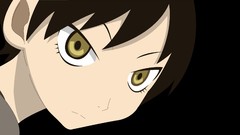 Black background faces anime girls brunettes short hair bangs 