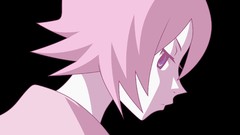 Black background faces pink hair anime girls short hair 