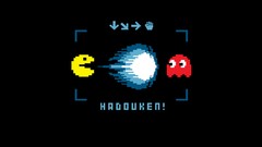 Black background funny hadouken pac-man minimalistic artwork