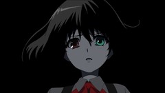 Black background red eyes anime girls green eyes school 