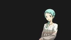 Black background smiling teal green eyes braids necklaces 