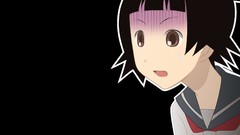 Black black background faces schoolgirls anime girls brown eyes 