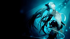 Black blue dark tie fireflies navel stockings long hair anime 