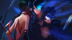 Black blue dark wings dress horns navel coat chains belts long 