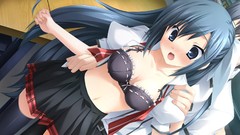 Black blush long hair anime girls blue eyes bra ikegami akane 