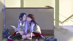 Black brown glasses tie Bags blush blue hair long hair anime 