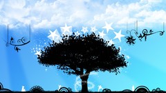 Black clouds stage silhouettes light blue cyan C9