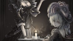 Black dark black and white light wings Candles feathers plates 