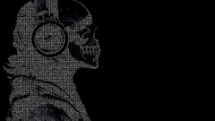 Black dark text headphones guy skulls Hackers ascii