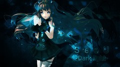 Black dark text skirts long hair blue eyes headsets vocaloid 