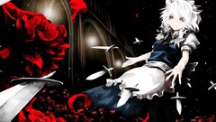 Black dark weapons dress Knives white hair red eyes maids 