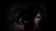 Black dark woman red eyes creepy artwork praying bleeding eyes