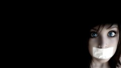 Black eyes woman blue eyes shut mouth