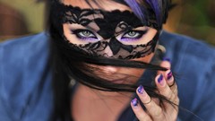 Black eyes woman highlight masks brunettes purple eyes domino 