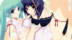 Black Ribbons melon pink eyes anime girls blue eyes green hair 