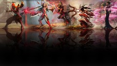 Black sakura reflections Swords Karma fans blades long hair 