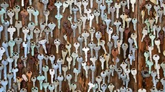 Black wall Green silver keys brown rust Wood oxide