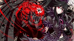 Black weapons wings feathers navel red eyes gloves bows skirts 