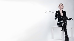 Black white white background latex whip boots