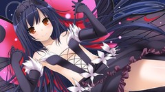 Black wings dress red eyes gloves blush long hair anime girls 