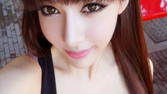 Black woman asians tank tops big eyes models cleavage boobs 