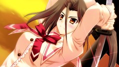 Blade Katana Anime anime girls seifuku orange eyes Himawari