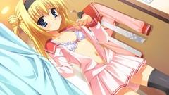 Blondes anime girls blue eyes bra muririn game cg underwear 