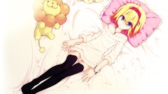 Blondes anime girls blue eyes touhou alice margatroid lying 