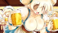 Blondes anime girls brown eyes sakaki cleavage beers