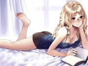 Blondes beds reading glasses