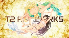 Blondes long hair anime girls blue eyes brown eyes brunettes 