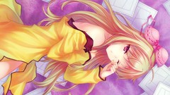 Blondes long hair anime girls bra yellow hair Shiina Mashiro 