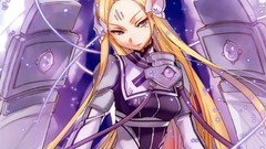 Blondes long hair anime girls purple eyes bodysuits 