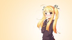 Blondes long hair anime girls school uniforms yellow eyes 
