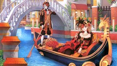 Blondes masks anime girls blue eyes rivers cityscapes Nardack 